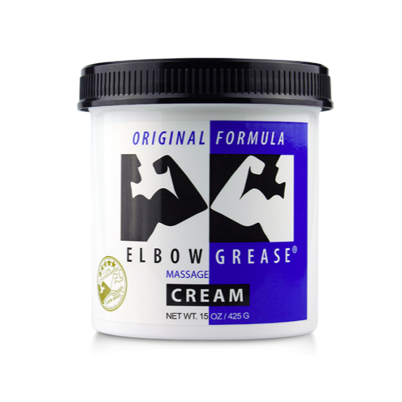 Elbow Grease massage cream container on a white background