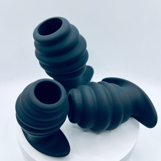 Ribbed Silicone Screw Tunnel Plug - Bondage Shop