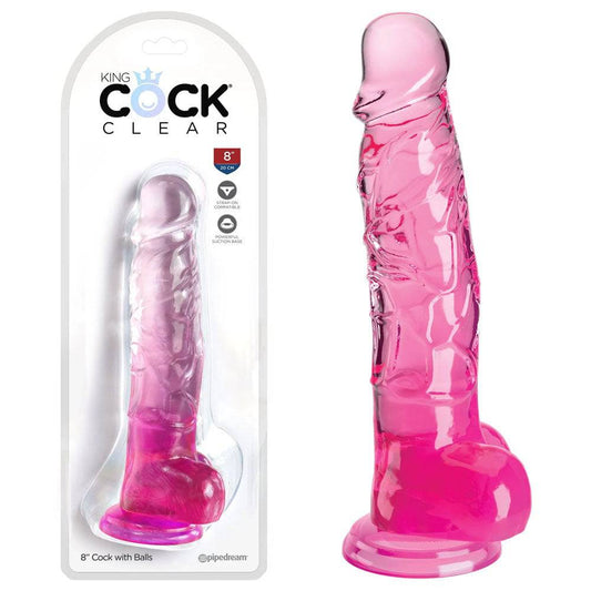KING COCK  8"  BALLS - PINK - Bondage Shop