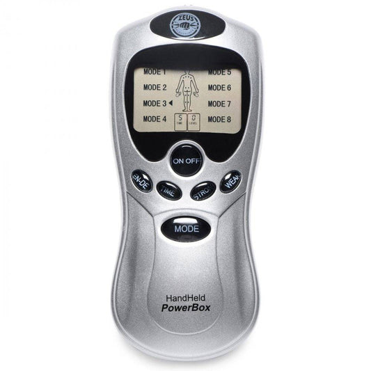 Zeus Electrosex- Handheld 8 Mode Power Box with Black Pads - Bondage Shop