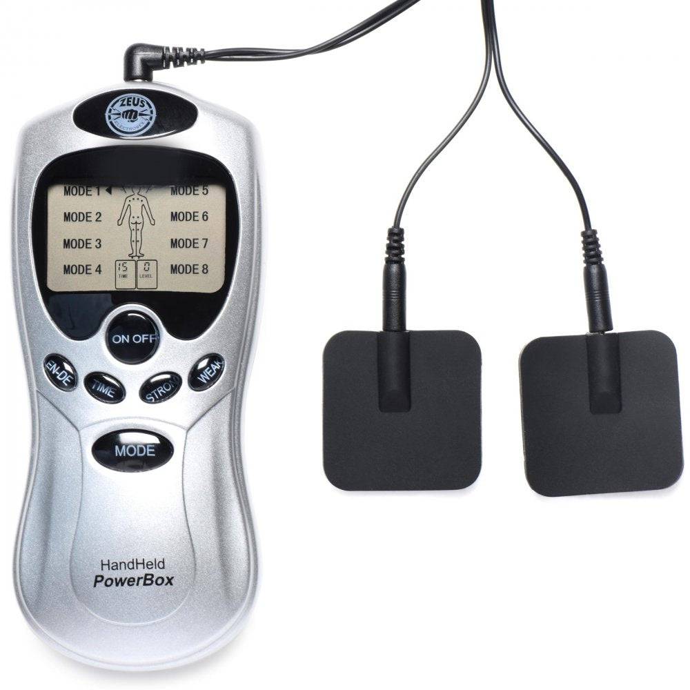 Zeus Electrosex- Handheld 8 Mode Power Box with Black Pads