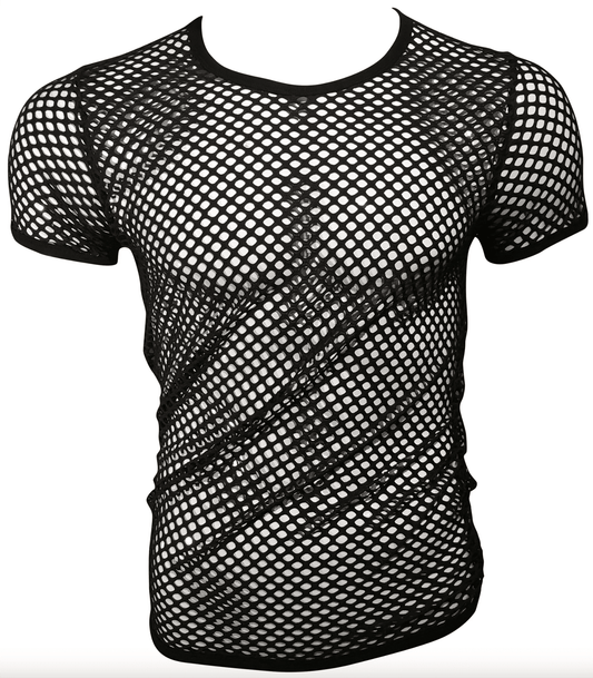 Black fishnet t-shirt on a white background
