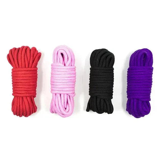 coloured cotton rope in black , red , pink. purple