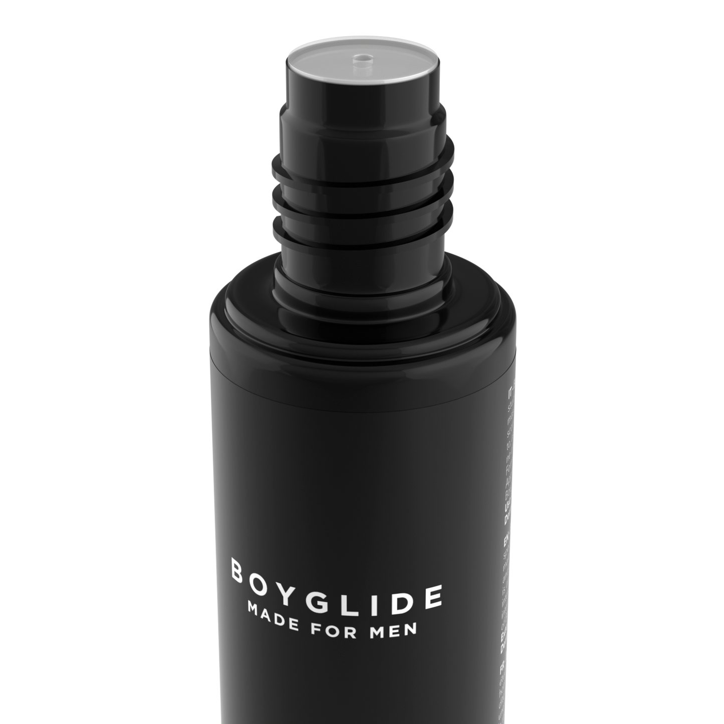 Black bottle of Boyglide on a white background