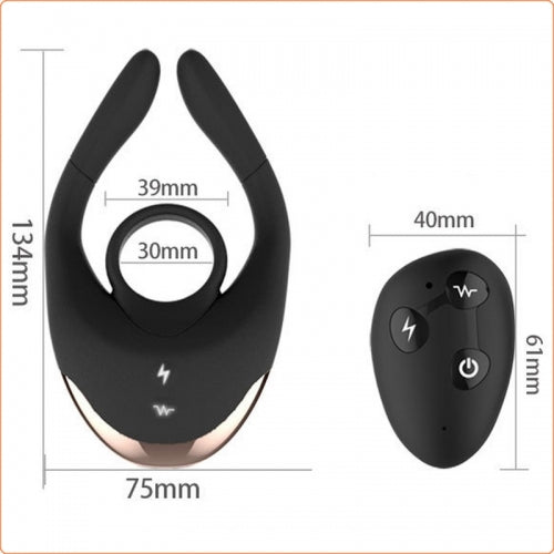  Electric Shock Wireless Cock Ring with measurements on a white background
