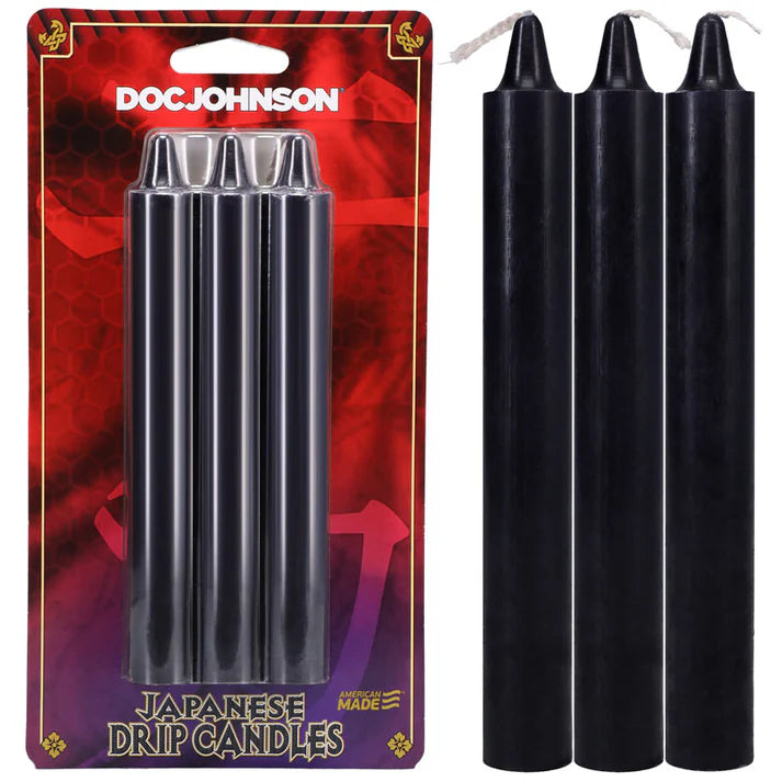 Doc Johnson Japanese Drip Candles packaging and candles on a white background