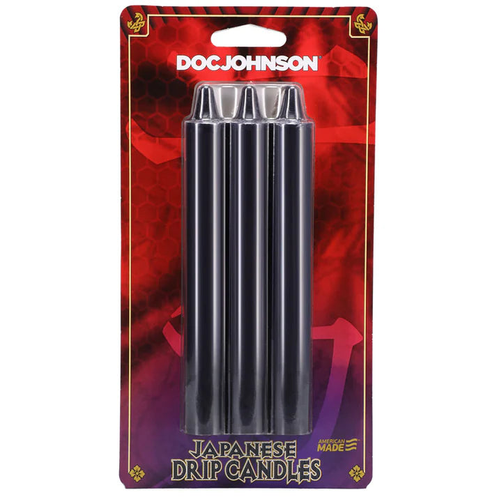 Packaged Doc Johnson Japanese Drip Candles with red and purple design