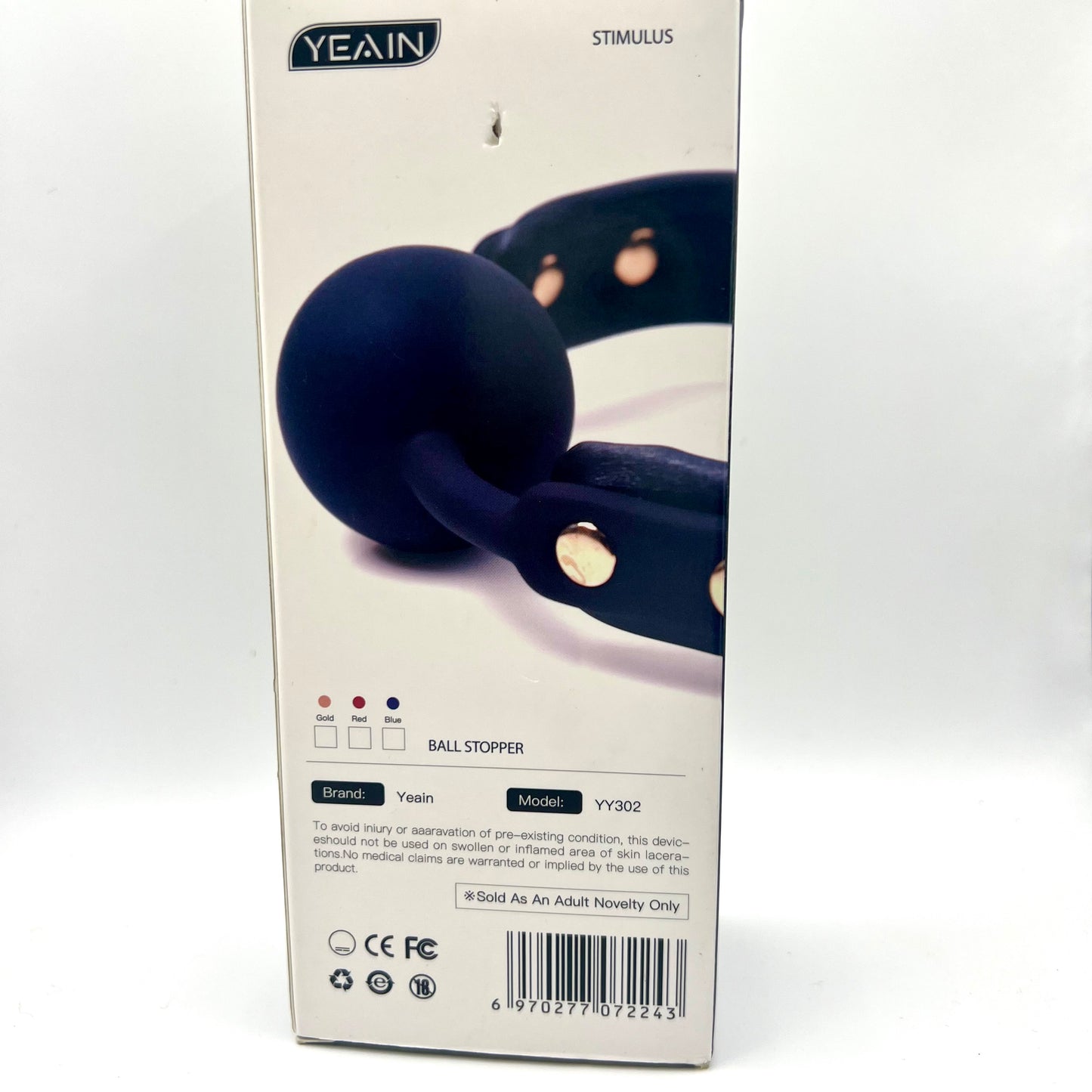 Product packaging with YEAIN branding and a blue ball stopper on a white background