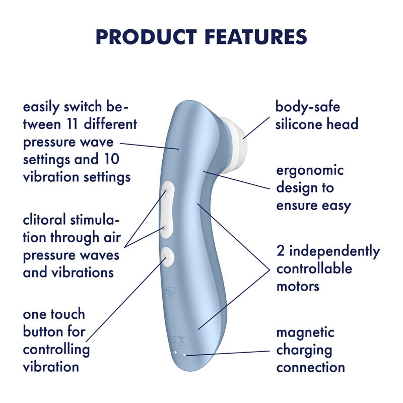 Satisfyer Pro 2+ - Blue Touch-Free USB-Rechargeable Clitoral Stimulator with Vibration