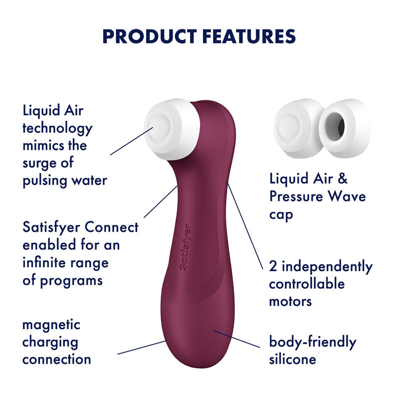 Satisfyer Pro 2 Generation 3 with App Control - Wine Red - Wine Red Touch-Free USB-Rechargeable Clitoral Stimulator