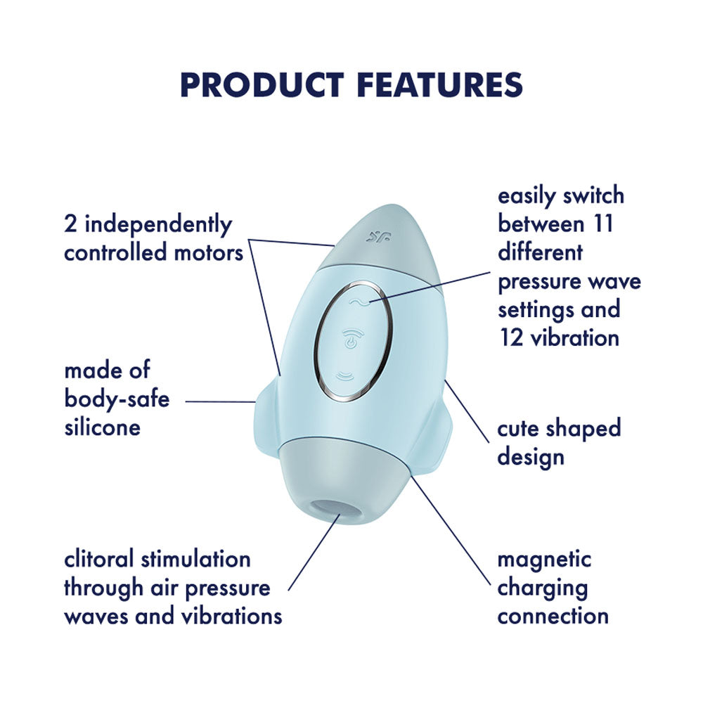 Satisfyer Mission Control - Blue - Blue USB Rechargeable Vibrating Air Pulse Stimulator