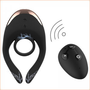 Black wireless cockring and remote control on a white background