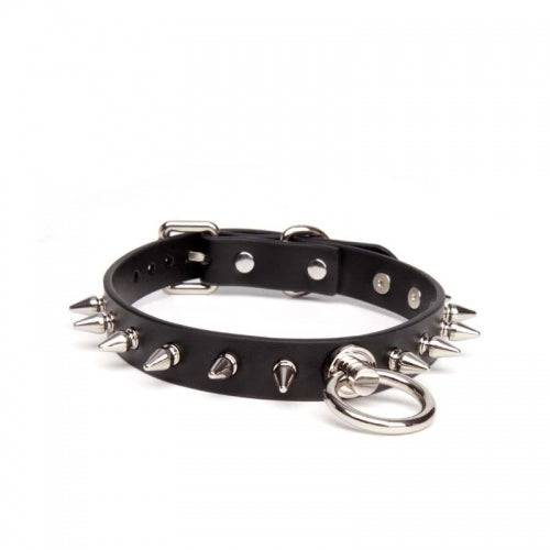 Studded Leather Collar with O-Ring - Bondage Shop