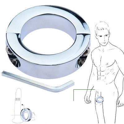 Chrome ring with a diagram of a person wearing it on a white background