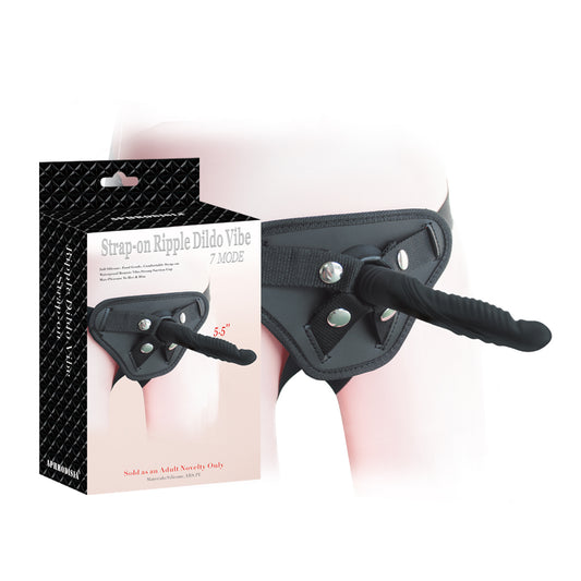 Strap-on ripple dildo vibe with packaging on a white background
