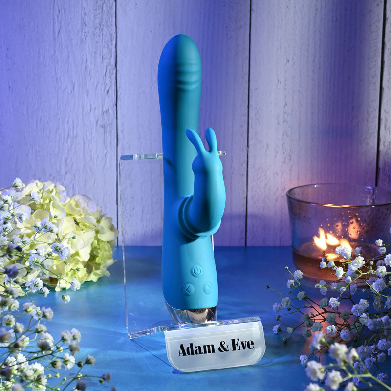 Adam & Eve SHIMMY & SHAKE VELVET RABBIT - Blue 22.4 cm USB Rechargeable Rabbit Vibrator