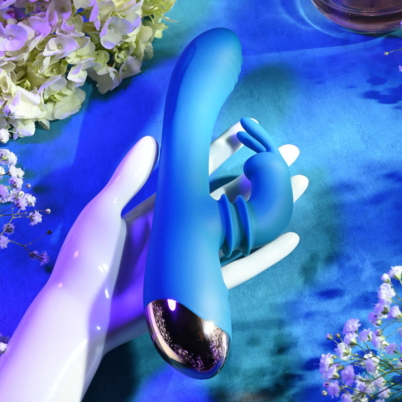 Adam & Eve SHIMMY & SHAKE VELVET RABBIT - Blue 22.4 cm USB Rechargeable Rabbit Vibrator