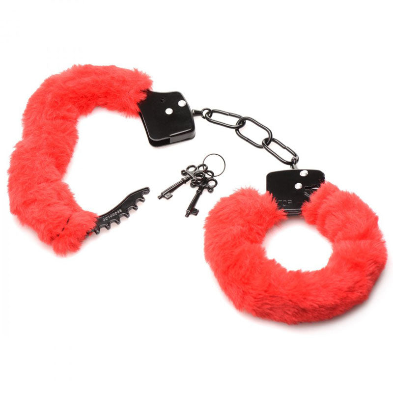 Master Series Cuffed in Fur - Red Fluffy Handcuffs