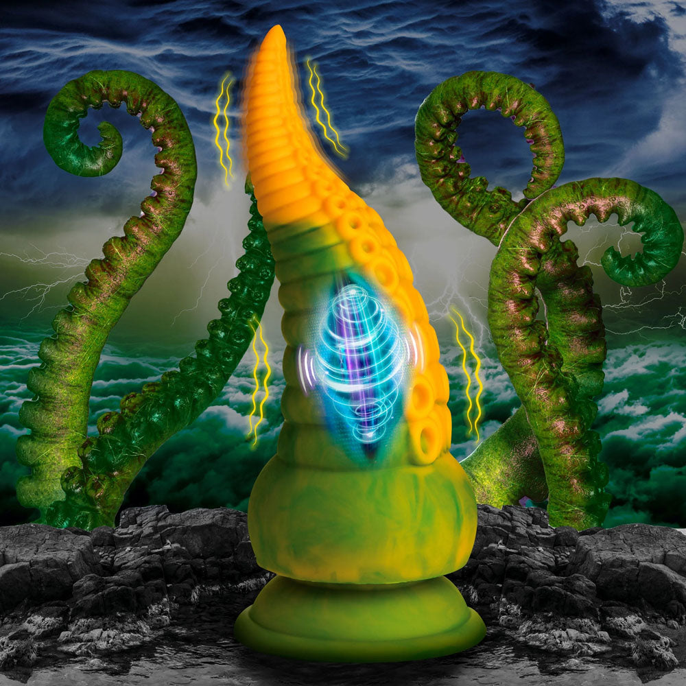 Creature Cocks Monstropus 2.0 Vibrating Tentacled Monster Silicone Dildo - Green/Yellow 18.5 cm USB Rechargeable Vibrating Fantasy Dildo