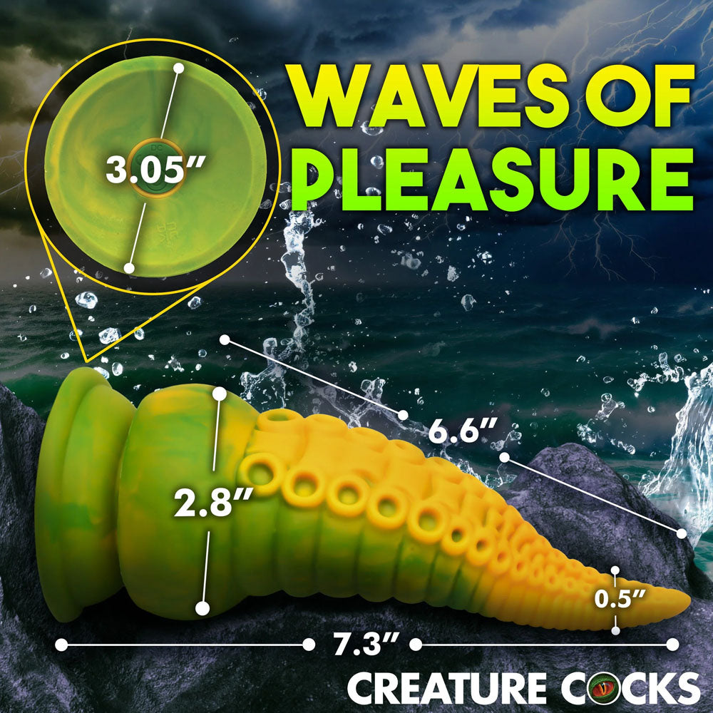 Creature Cocks Monstropus 2.0 Vibrating Tentacled Monster Silicone Dildo - Green/Yellow 18.5 cm USB Rechargeable Vibrating Fantasy Dildo