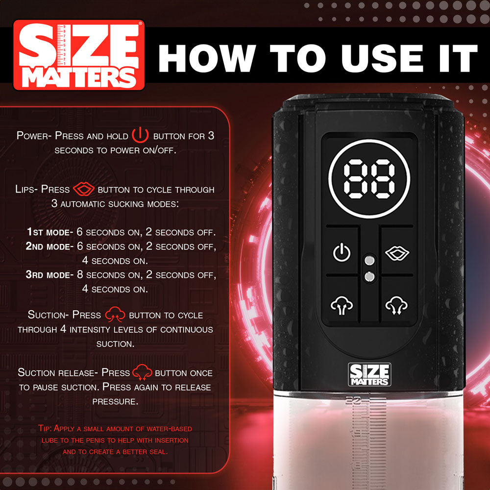 Size Matters Sucking Penis Pump - Clear USB Rechargeable Penis Pump