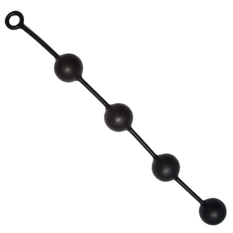 Black silicone butt plug with three oval beads and a hanging loop, shown on a plain white background.