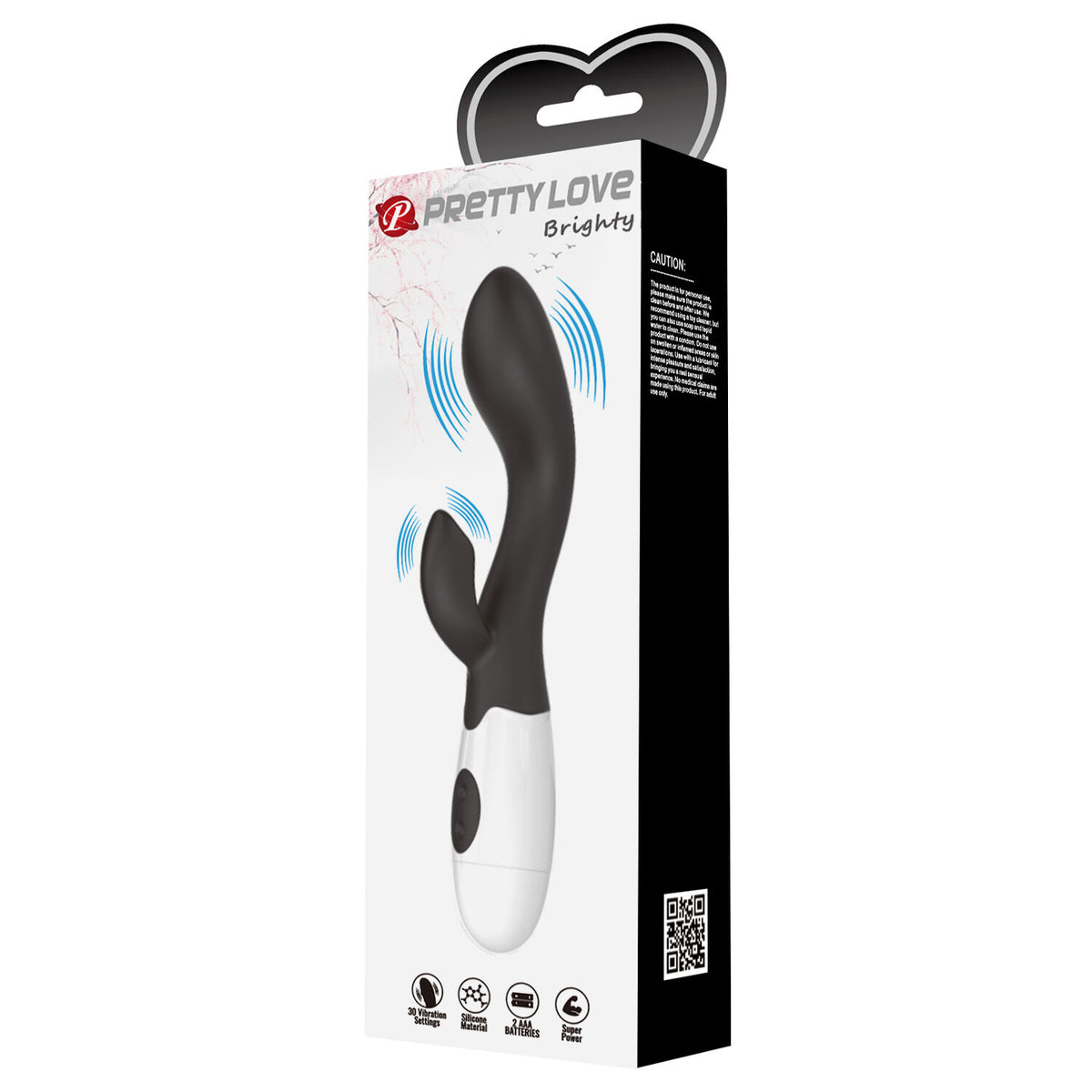Black and white electronic device with packaging labeled 'Pretty Love' on a white background