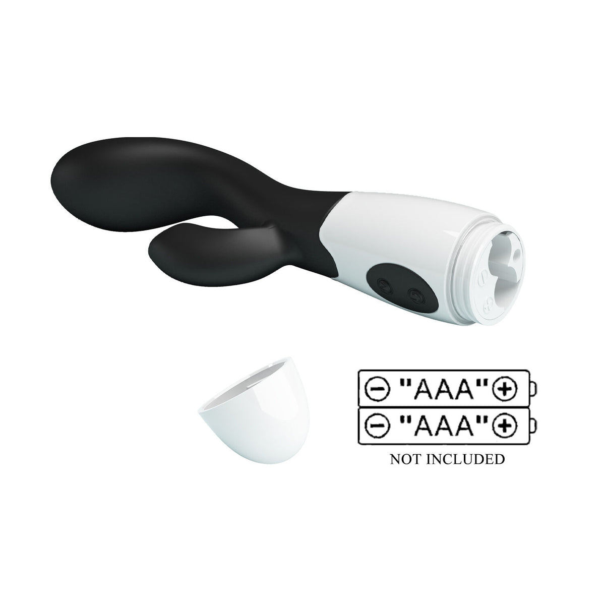 Black and white electronic device with AAA battery indicator on a white background