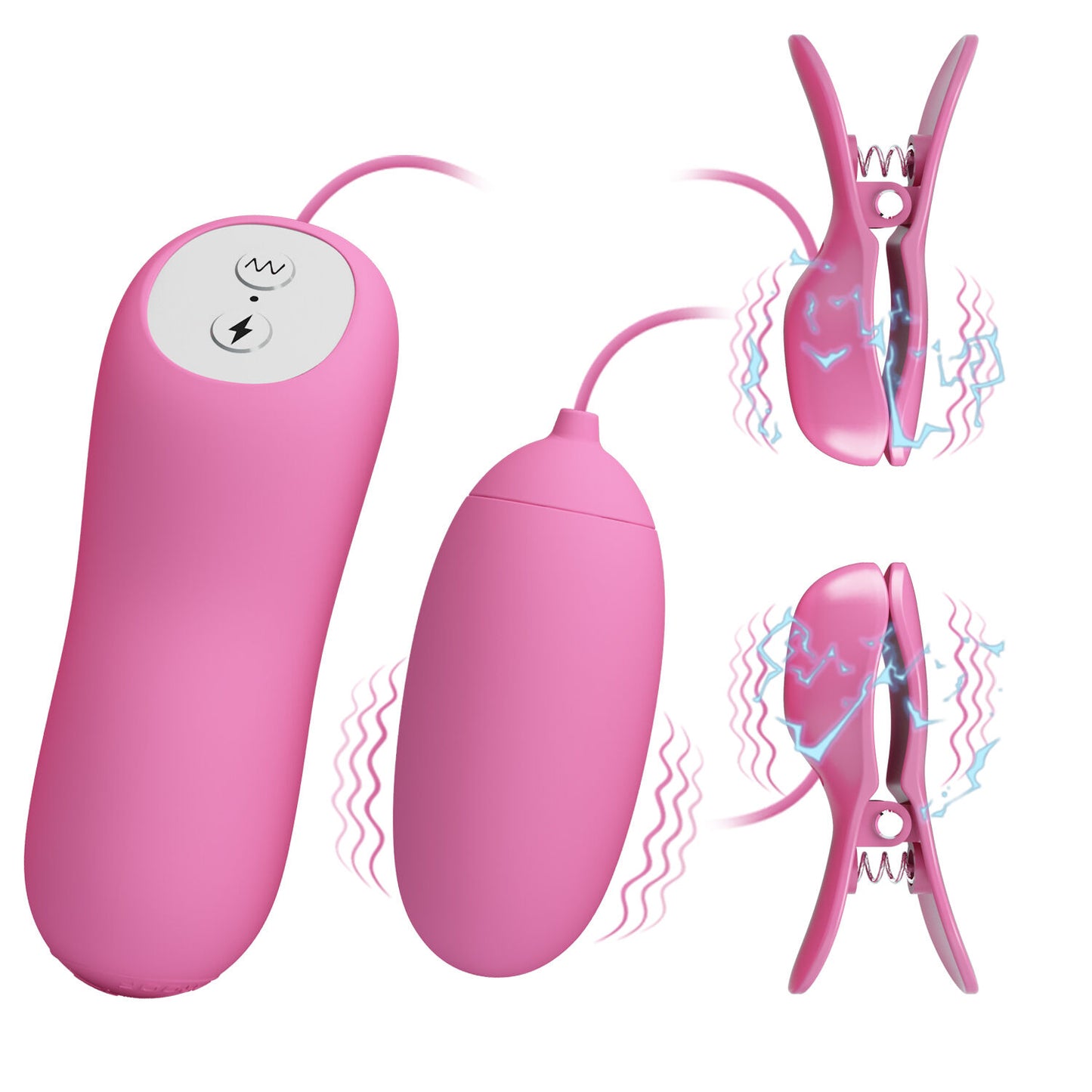 Pink electronic device with attachments on a white background