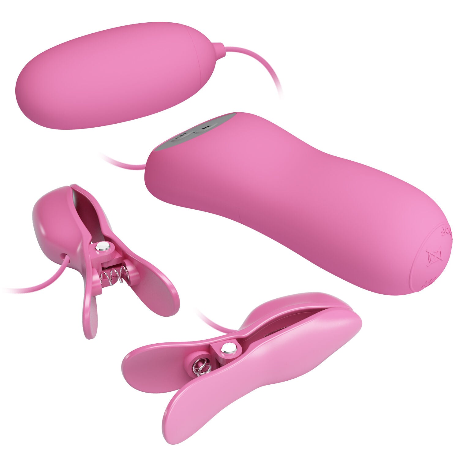 Set of pink silicone products on a white background