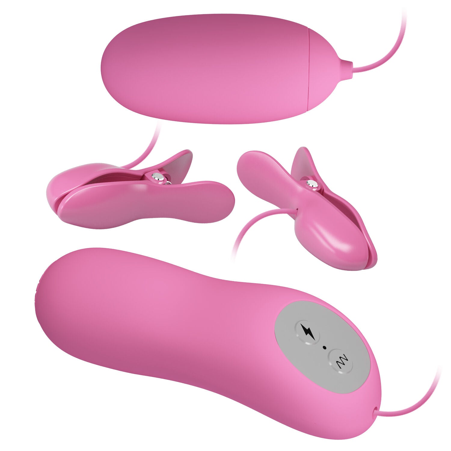 Pink electronic device with multiple parts on a white background