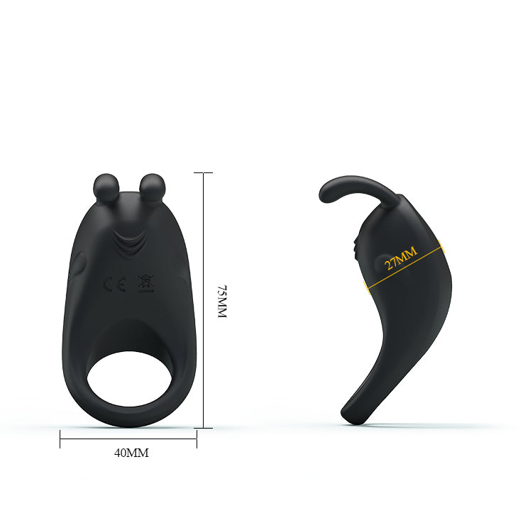 Two black silicone rings with measurements on a white background