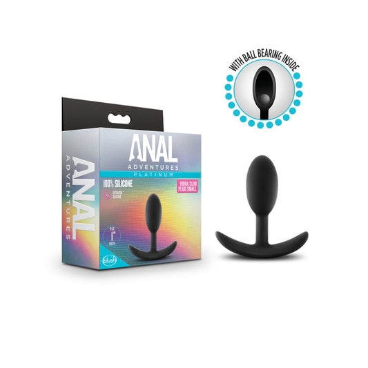 Anal Adventures Platinum Vibra Slim Plug - Black 8.9 cm Small Butt Plug with Internal Ball