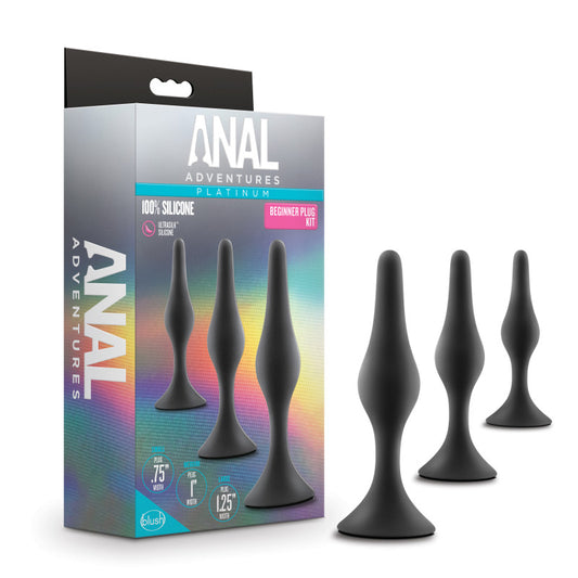 Anal Adventures Platinum Silicone Beginner Plug Kit - Black Butt Plug Kit - Set of 3 Sizes