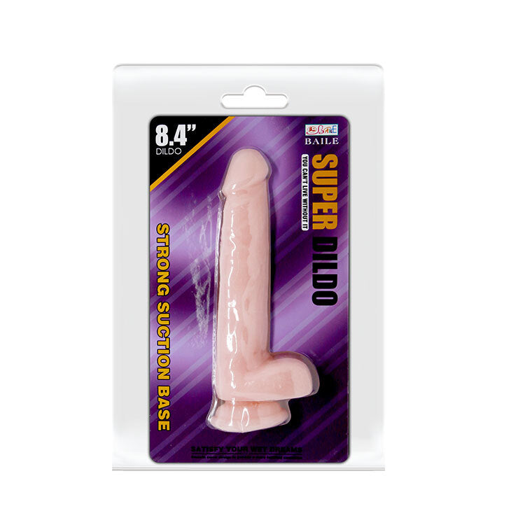 Super Dildo packaging with purple and white design on a white background