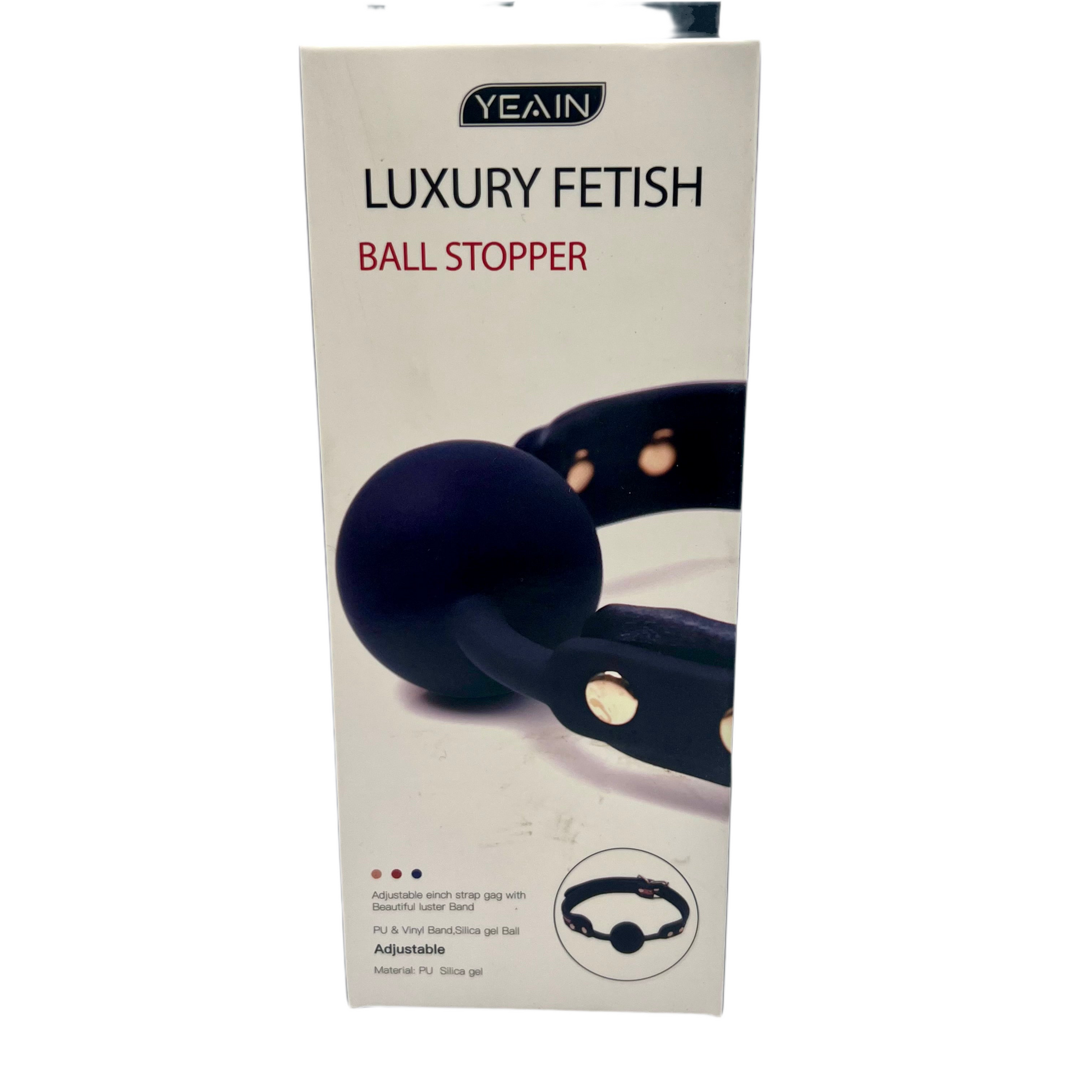 Package of YEAIN Luxury Fetish Ball Stopper on a white background- Ball Stopper Gag - Blue