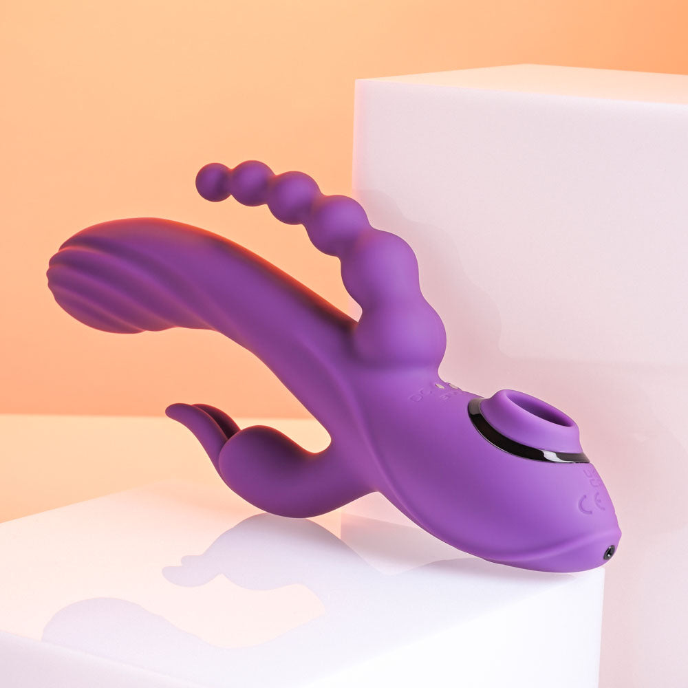 Evolved FOURGASM - Purple 21.9 cm USB Rechargeable Triple Vibrator with Suction