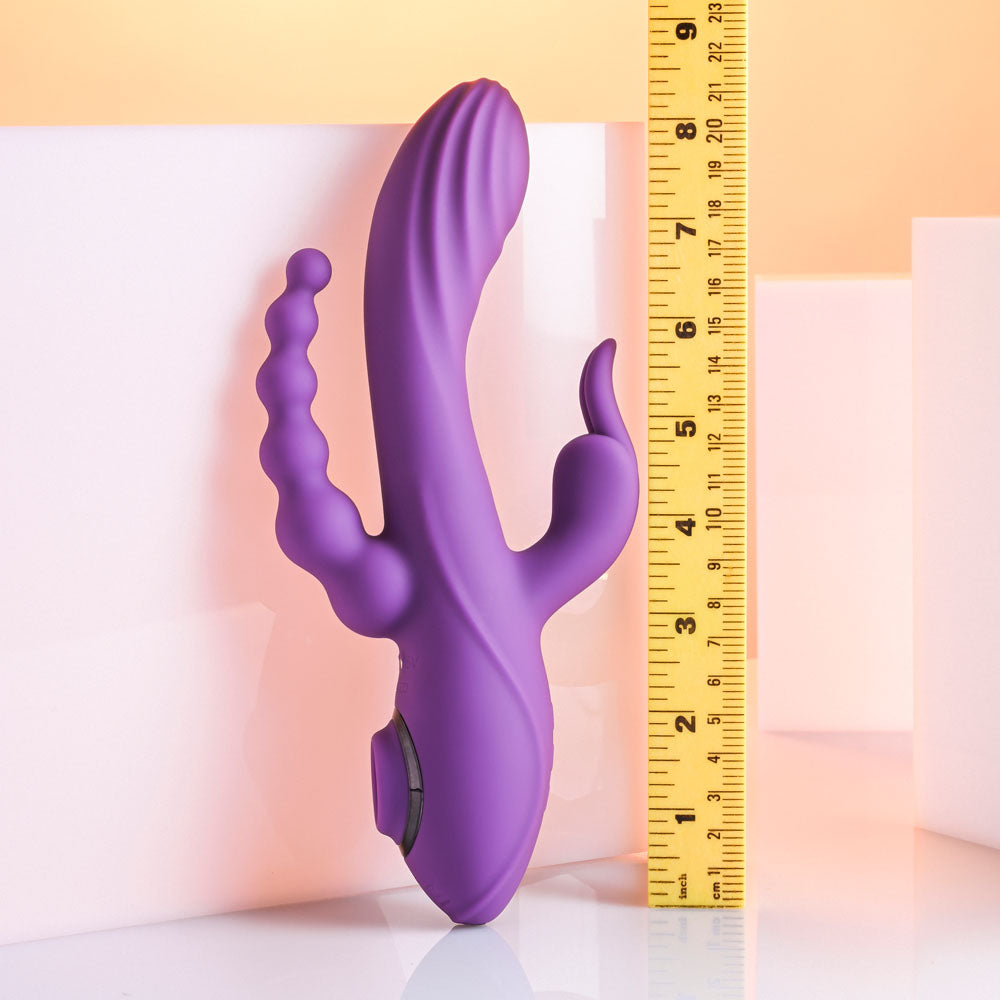 Evolved FOURGASM - Purple 21.9 cm USB Rechargeable Triple Vibrator with Suction