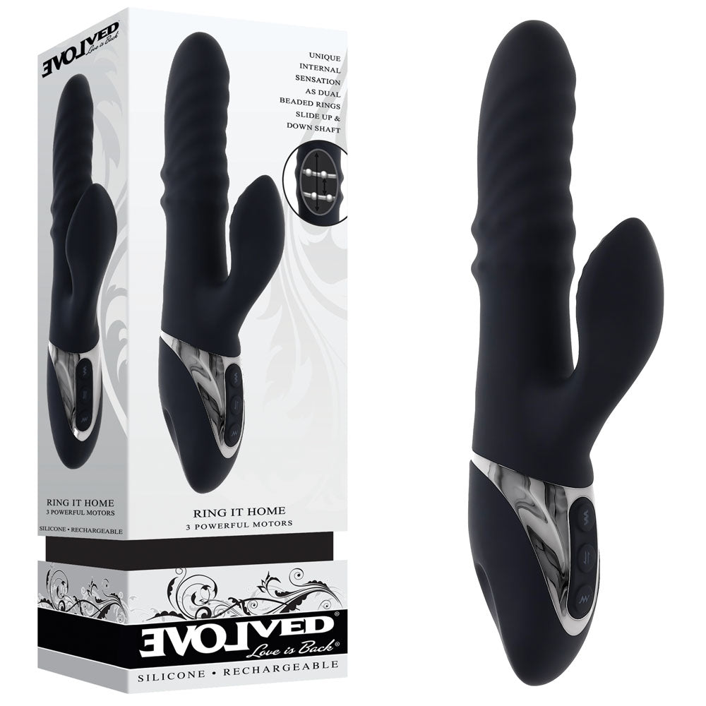 Evolved RING IT HOME - Black 23.8 cm USB Rechargeable Rabbit Vibrator