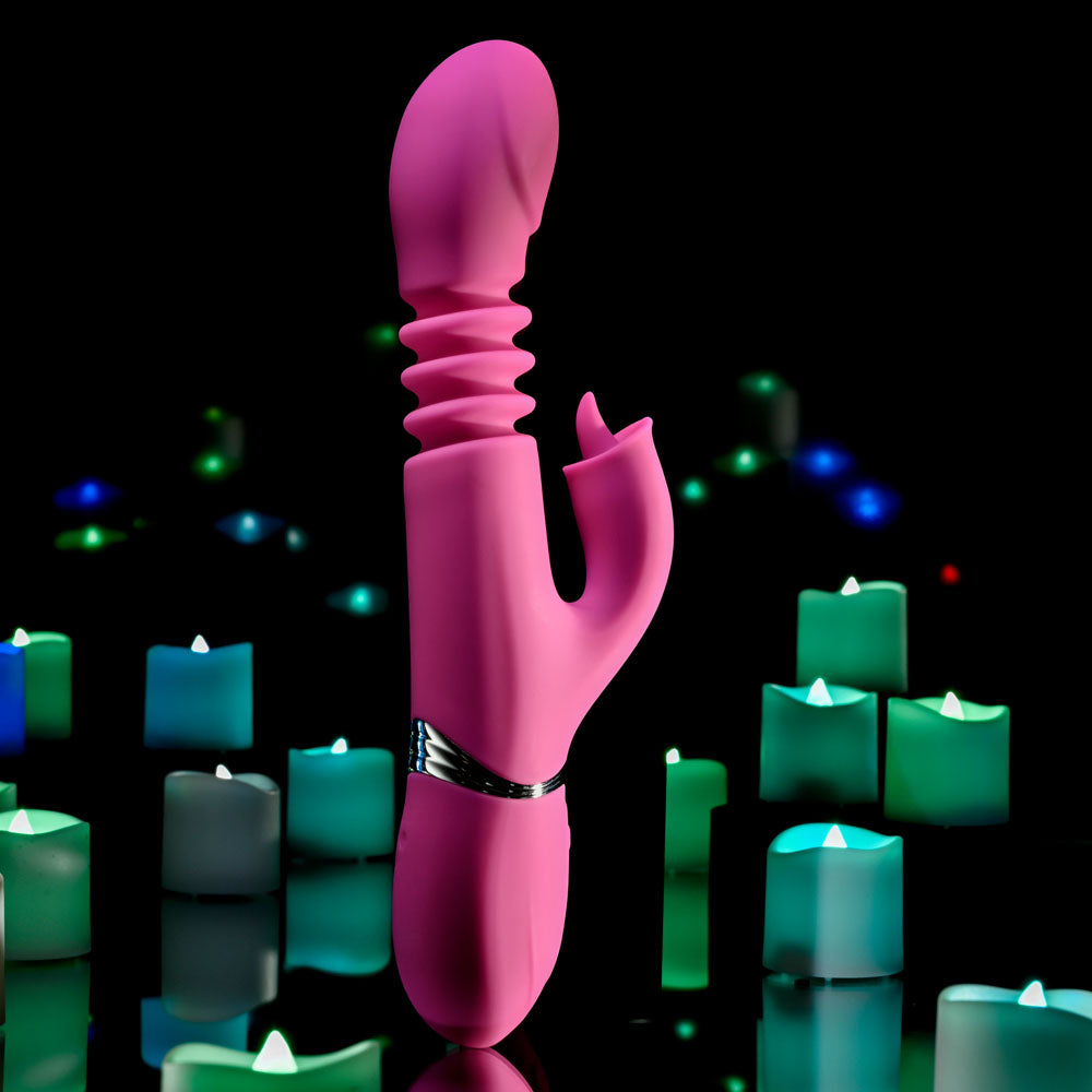 Evolved PINK DRAGON - Pink 24.2 cm USB Rechargeable Thrusting Rabbit Vibrator