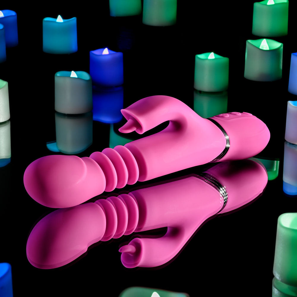 Evolved PINK DRAGON - Pink 24.2 cm USB Rechargeable Thrusting Rabbit Vibrator