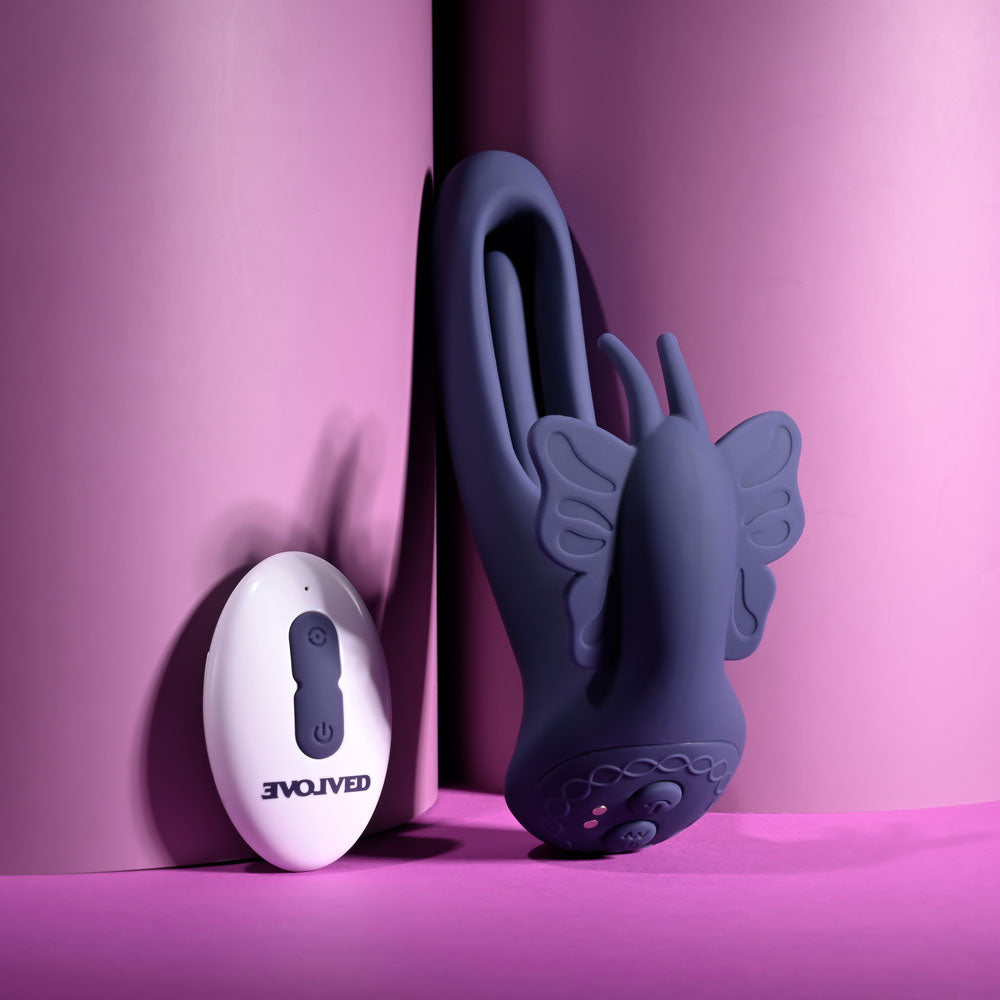 Evolved LORD OF THE WINGS - Purple 15.2 cm USB Rechargeable Flapping Vibrator with Butterfly Stimulator