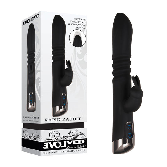 Evolved Rapid Rabbit - Black 25.4 cm USB Rechargeable Thrusting Rabbit Vibrator