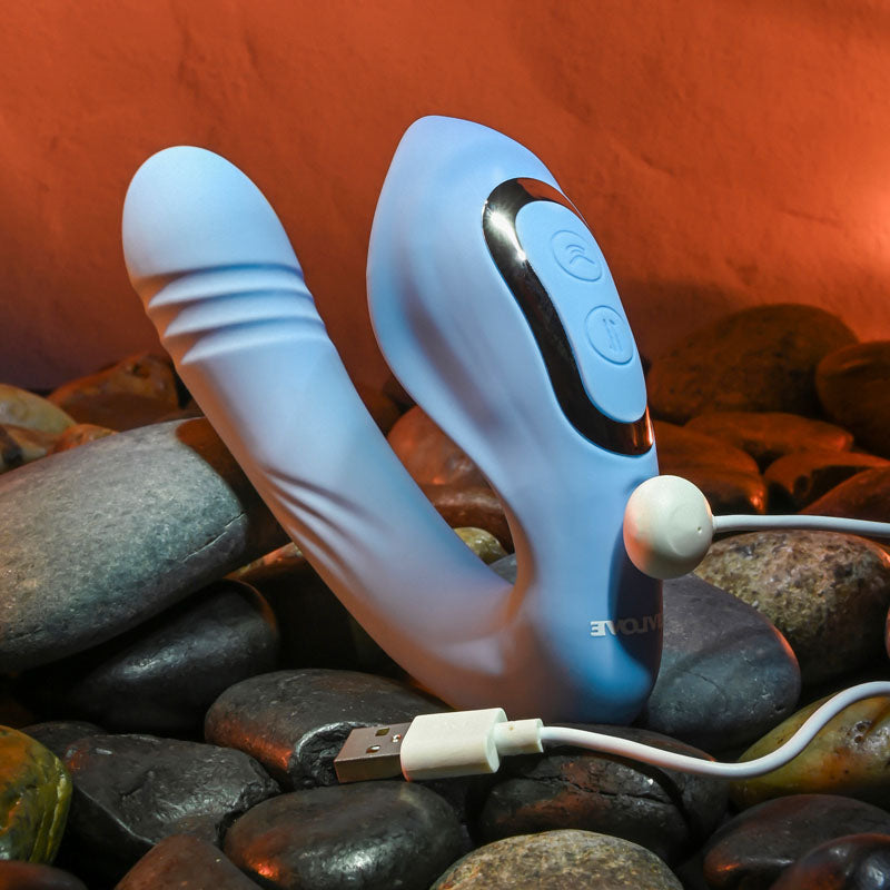 Evolved TAP & THRUST - Blue USB Rechargeable Dual Vibrator