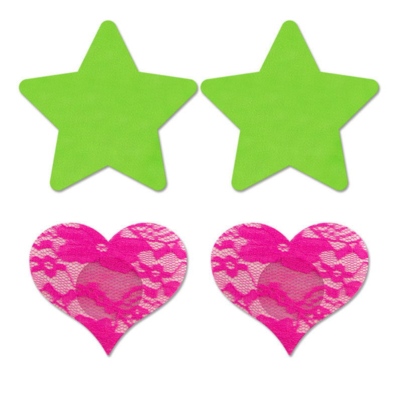 GLOW Fashion Pasties Set - Solid Neon Green & Pink - 2 Sets Included