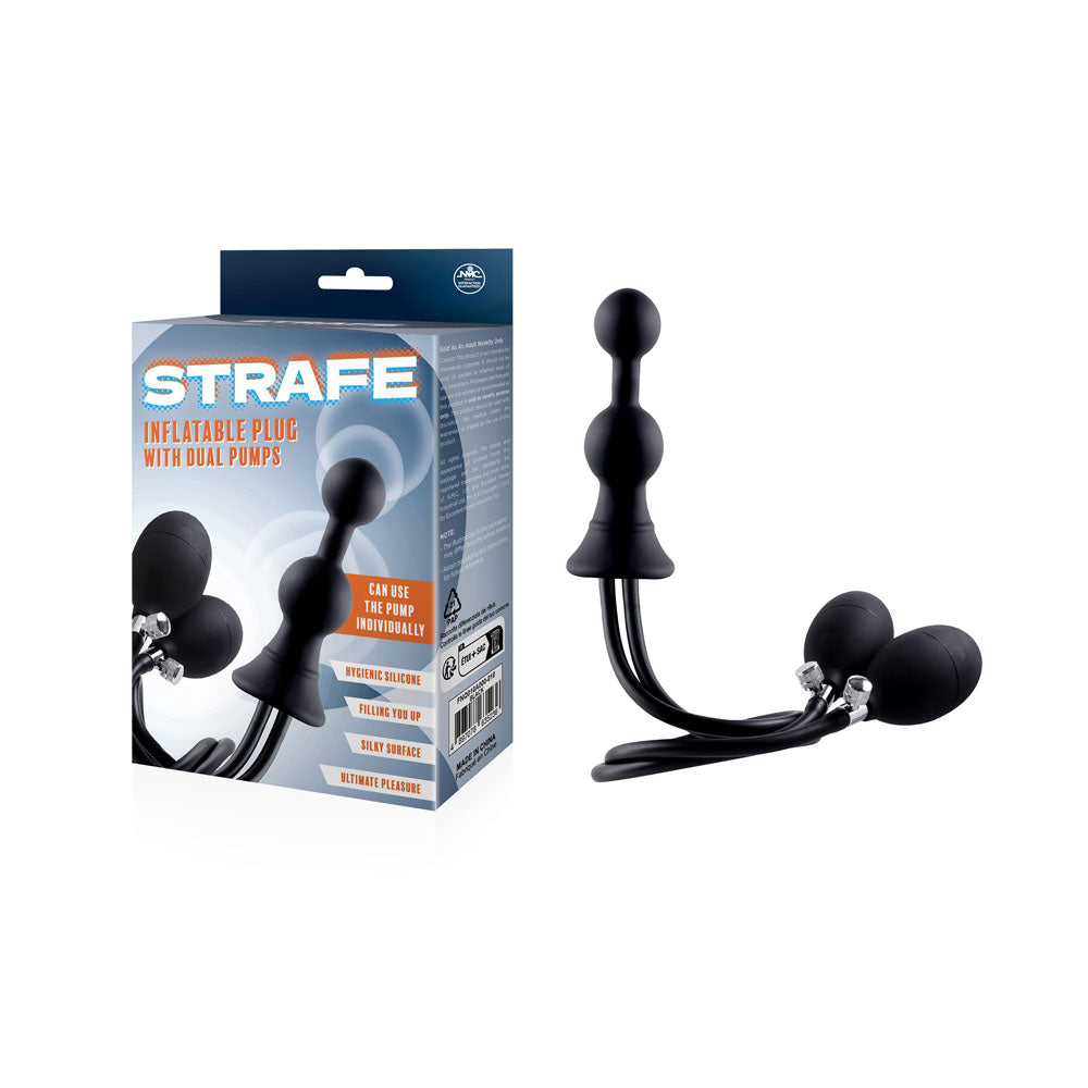 Strafe - Black Inflatable Butt Plug with Dual Hand Pumps