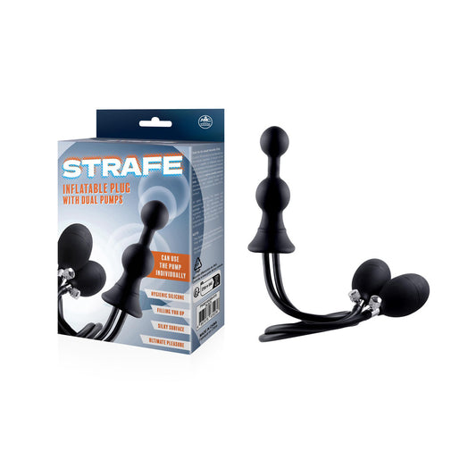 Strafe - Black Inflatable Butt Plug with Dual Hand Pumps