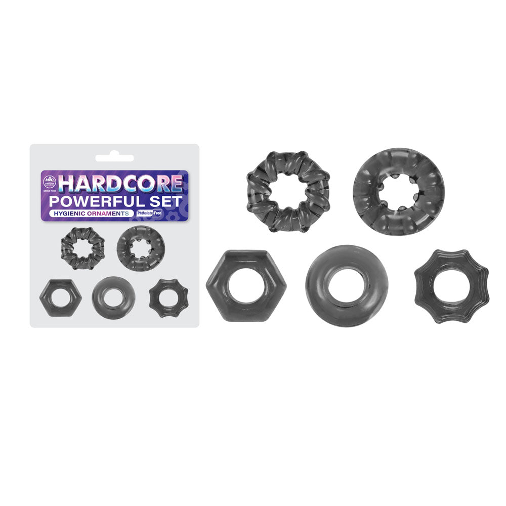 Hardcore Powerful Set Cock Rings - Set of 5 - Smoke Cock Rings - Set of 5