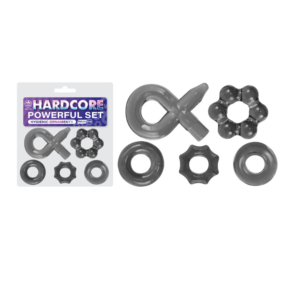 Hardcore Powerful Set Cock Rings - Set of 5 - Smoke Cock Rings - Set of 5