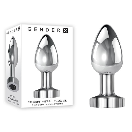 Gender X ROCKIN METAL PLUG XL - Chrome 10.5 cm USB Rechargeable Vibrating XL Butt Plug